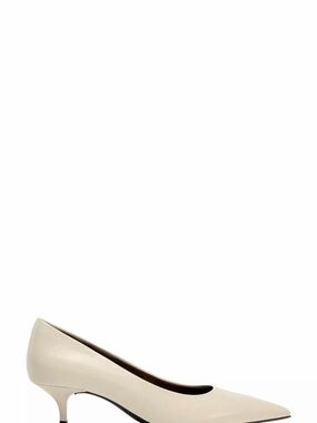 Zara Pointed Toe Kitten Heel Pumps in Cream